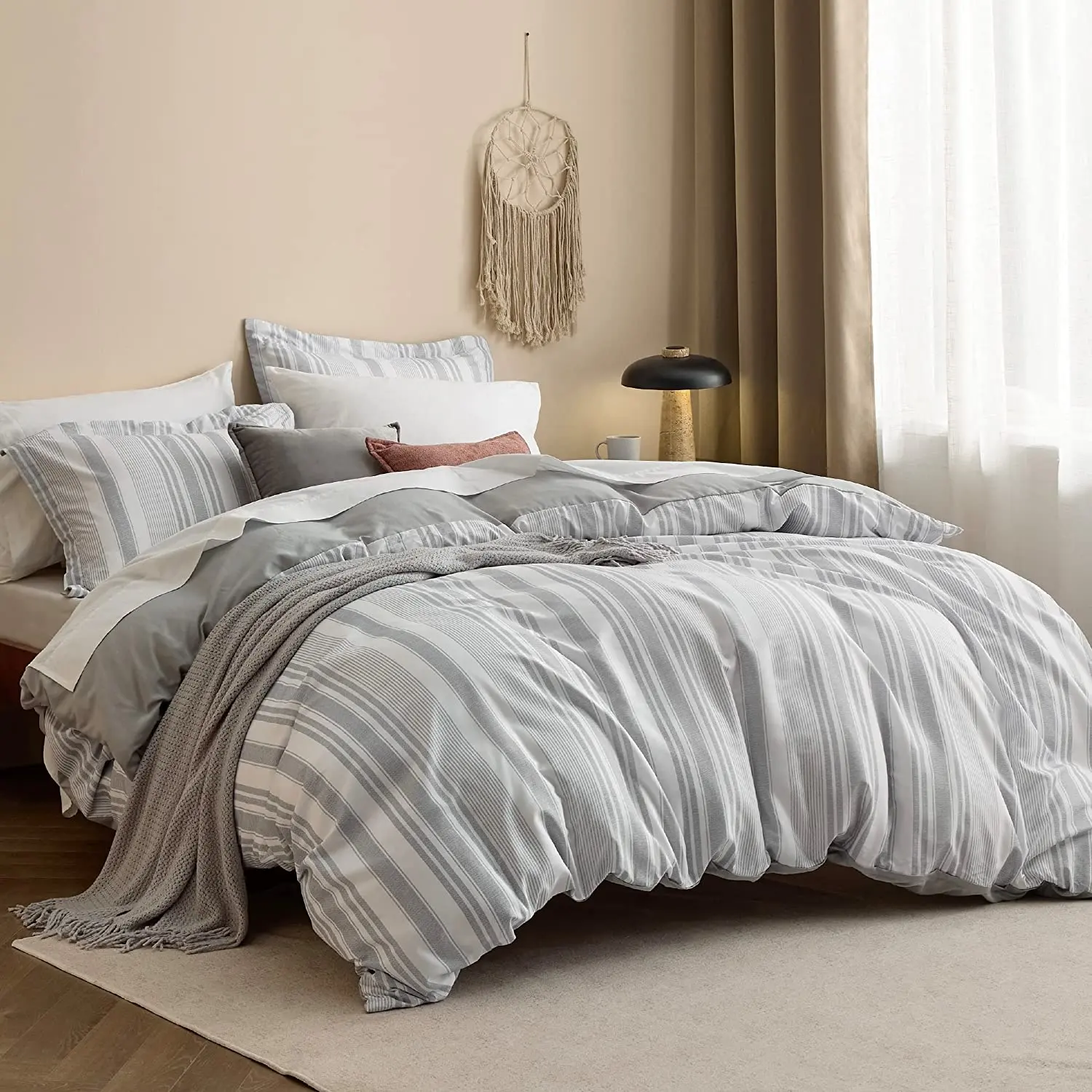 Sevimli tasarım polka dot hattı kafes basit tarzı yorgan seti polyester yatak seti çarşaf pamuk