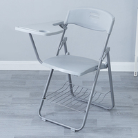 Chaise de bureau exécutive moderne pliable avec tablette d'écriture intégrée, construction en fer et plastique, base coulissante, siège imperméable, ergonomique