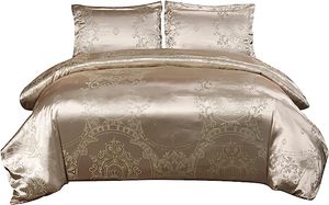 Linge <span class=keywords><strong>de</strong></span> <span class=keywords><strong>lit</strong></span> Jacquard en <span class=keywords><strong>Satin</strong></span> <span class=keywords><strong>de</strong></span> soie 135x200 cm + 1 x taie d'oreiller 50x75 cm housse <span class=keywords><strong>de</strong></span> couette <span class=keywords><strong>de</strong></span> Style luxe avec fermeture éclair pour chambre d'hôtel - Product Image 2