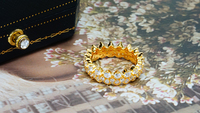 Délicat Fine Mode Femmes Bijoux 9k Or Blanc Double Couche Cercle Diamant Couronne Éternité Bande Anneau