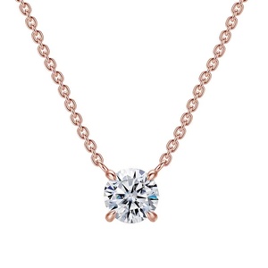 สร้อยคอเพชรทรงกลมแบบโรแมนติก เพชรเพาะเลี้ยงในห้องปฏิบัติการ ทองคำแท้ 14K สีโรสโกลด์ ตัวเรือนแบบสี่ขา จี้สำหรับสวมใส่ทุกวัน เครื่องประดับชั้นดี - Product Image 1
