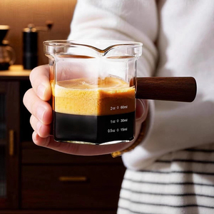 แก้วทรงแปดเหลี่ยมสำหรับสกัดกาแฟเอสเพรสโซ พร้อมสเกลวัดปริมาณ ด้ามจับไม้ แก้วออนซ์สำหรับกาแฟเข้มข้น อุปกรณ์ชงกาแฟสำหรับใช้ในบ้าน - Product Image 1
