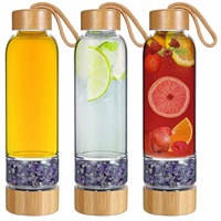 Bouteille d'eau en verre borosilicate de 450 ml avec logo personnalisé, pierres précieuses de guérison en quartz et cristaux naturels – Vente en gros