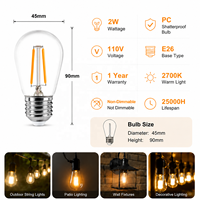 Ampoules LED à filament S14 pour extérieur, étanches, 110V 2W 2700K lumière chaude, 220V E27 2200k E26 pour lumières de jardin et de terrasse