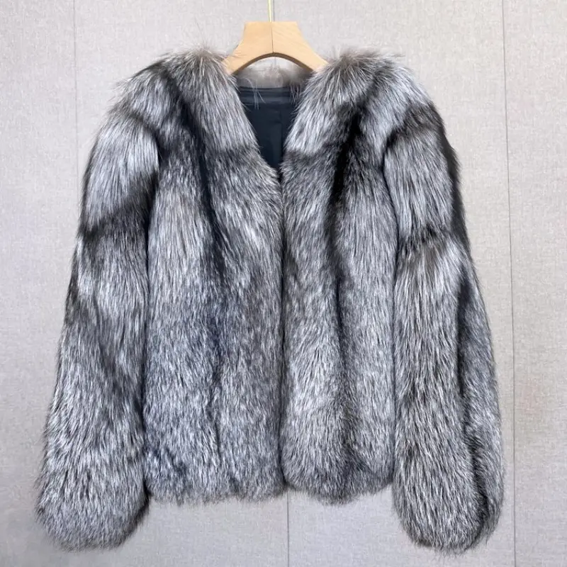 Personalizza il cappotto di pelliccia di volpe d'argento naturale donna inverno Fluffy Bubble giacca di vera pelliccia di lusso genuina per le signore