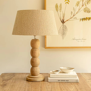 Lampe électrique Art Déco en bois avec motif végétal, finition naturelle, pour chambre et salon élégants - Product Image 1