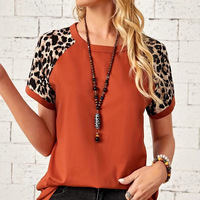 Nouveauté 2024 T-shirt femme style européen décontracté polyvalent à blocs de couleurs à manches courtes col rond manches raglan Non spécifié