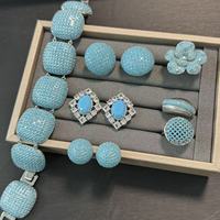 TIANSHE 2027 Nouvelle Collection Mariage – Parure Luxe Bleu Turquoise : Bracelet, Boucles d'Oreilles et Bague