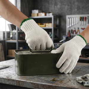 Gants OMET 54 durables, 600g/douzaine, tricot de coton 7 jauges, blanc naturel, antidérapants, anti-chaleur, anti-coupure, avec manchette de sécurité respirante - Product Image 1