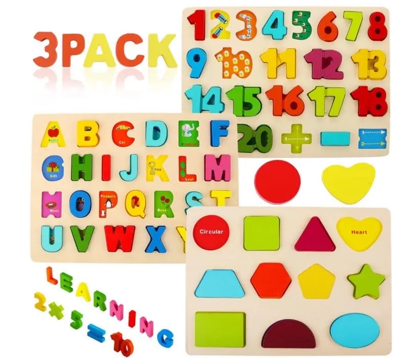 Arcobaleno per bambini numero di legno e alfabeto Puzzle Board popolare per bambini numero Sorter blocchi bambino bambini giocattolo educativo precoce