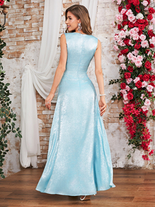 Abito da sera Ultra lungo da donna con scollo a V lungo doppio pazzo - Product Image 6