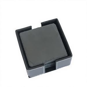 Juego de 8 Posavasos Cuadrados de Pizarra Negra Natural Ecológica con Soporte de Cuero PU, Marca Home Mate, para Navidad - Product Image 4