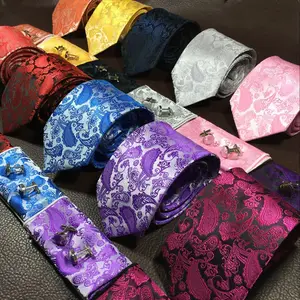 Setelan Dasi Pria, 3 Buah/Set Setelan Dasi Polyester Bergaris Flor Jacquard Tenun Saku Persegi untuk Pesta Pernikahan Bisnis Pengantin Pria