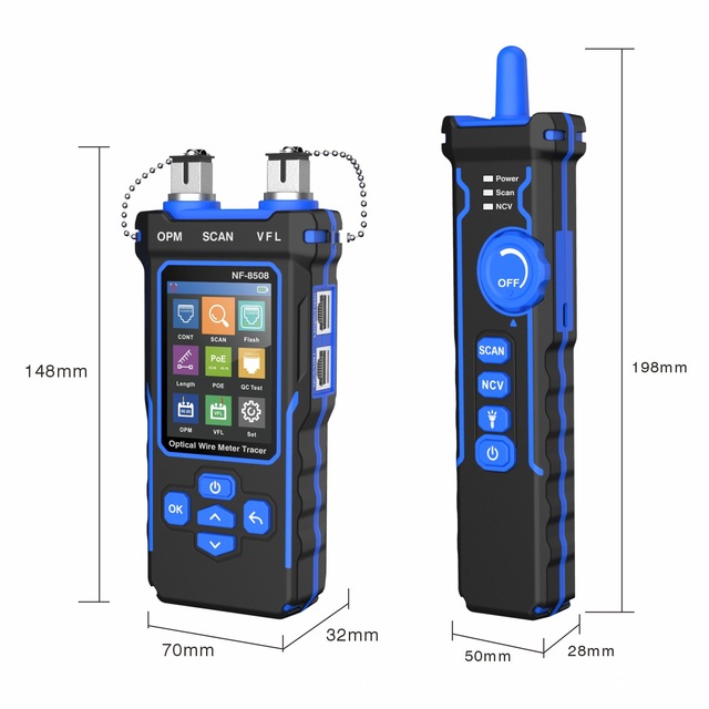 9 in 1 NF-8508 Network Cable Tester Optical Wire Tracer Optical Fiber Power Meter NCV Li-ion Battery USB Charge LED Light