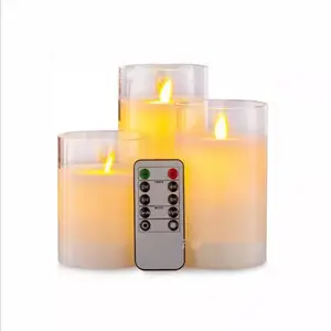 Bougie scintillante en verre sans flamme à piles avec pilier de cire à distance bougies à led bougie électronique lumineuse avec flamme en mouvement