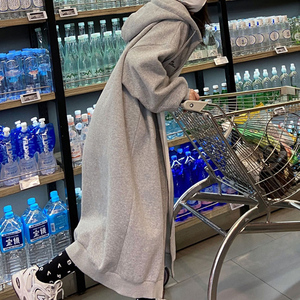 Koreaanse Winter Dames Maxi Sweatshirt Jurk Casual Plus Size Oversized Vrouwen Zwaar Gewicht Lange Capuchon Hoodie Jassen Rits Jack - Product Image 1