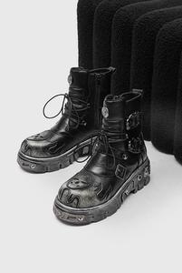 <span class=keywords><strong>Bottes</strong></span> mi-hautes personnalisées 2025, style punk gothique, motif de crânes, chaussures pour femmes et hommes, hauteur accrue - Product Image 5