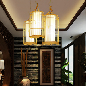 Lampadario a Gabbia di Uccelli Lungo con LED Bianco Caldo, Stile Classico Cinese Zen in Bambù, Altezza Regolabile per Sala da Pranzo, Casa e Hotel - Product Image 3