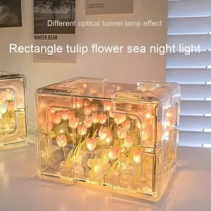 Lampada Notturna a Forma di Tulipano Fatta a Mano, Luce LED Rettangolare in Vetro di Mare, Ricaricabile USB o a Batteria, per Camera da Letto, Regalo di Compleanno per Ragazze - Product Image 2