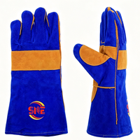 Gants de soudage en cuir de vache bleu avec logo personnalisé, résistants au feu, robustes, résistants à la chaleur, gants de sécurité pour la manipulation des animaux et les travaux de soudage