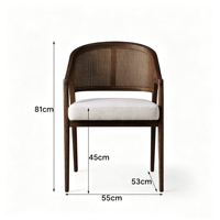 Fauteuil en rotin et bois massif de haute qualité, style nordique vintage, avec coussin épaissi, chaise de salle à manger individuelle en bois massif, tabouret de bar