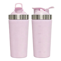 Shaker à protéines en acier inoxydable 304 mat, personnalisé avec logo, anti-fuite, avec poignée et boule mélangeuse, léger, pour la gym et les sports de plein air