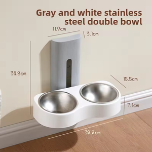 Wall Mounted Double Bowl Pet <b>Feeder</b>, Stainless Steel Dog <b>Cat</b> Bowl Water Food Set, Anti Tip Feeding Station, Factory Wholesale - Product Image 1