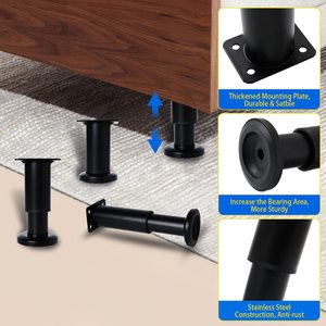 <span class=keywords><strong>Pieds</strong></span> de chaise en acier inoxydable Pinnacle Resolute, modernes et réglables, avec base améliorée pour lit et canapé - Product Image 5