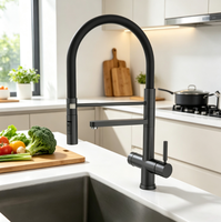 Robinet de cuisine moderne noir mat 5 voies avec douchette extractible 5 en 1, robinet distributeur d'eau pétillante et de soda