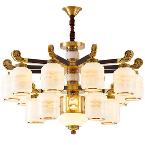 Chinese <b>Style</b> Living Room Chandelier All Copper Solid Wood Multi <b>Head</b> LED Long Shape Home Bedroom Lighting - Product Image 4