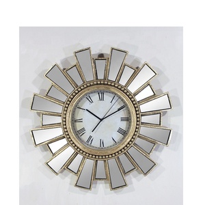 Antique <strong>Silver</strong> starburst Mirror Mosaic Wall <strong>Clock</strong> for Home Decoration - Product Image 1