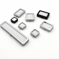 Boîte d'emballage OEM personnalisée pour bijoux en métal avec fenêtre transparente, fermeture coulissante, noir/argent, et tampon en coton pour pierres brutes