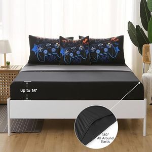 6 Piece Gamer Comforter Set chàng trai trẻ em thiếu niên kích thước đầy đủ màu đen 3D Video Trò chơi điều khiển bộ đồ giường đặt - Product Image 3