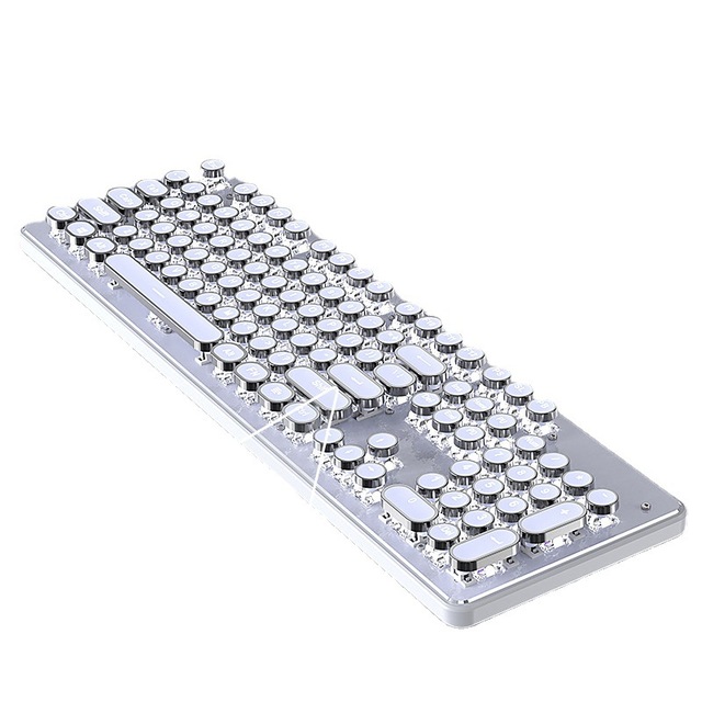 Typewriter Style Mechanical Gaming Keyboard Pink Retro Punk Gaming Keyboard with White Backlit 104 Keys Keyboard, Round Keycaps