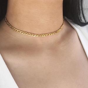 สร้อยคอโซ่ Figaro 5มม. ชุบทองคลาสสิกผู้หญิง Choker - Product Image 2