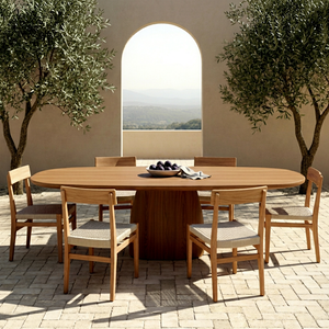 Mesa de Comedor Ovalada Moderna con Base de Madera, Muebles Minimalistas para Hogar, Cafetería, Villa - Product Image 1