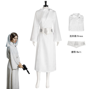 Disfraz de cosplay de princesa Leia con vestido blanco de animación de última generación para mujer adulta, traje de juego de rol de Halloween con cinturón - Product Image 1