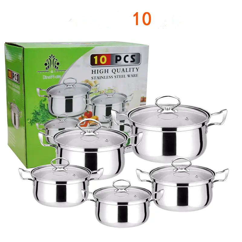 Hotsale set panci masak stainless steel, 10 buah panci memasak peralatan dapur set Aksesori peralatan masak