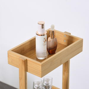 Classic Bathroom <b>Kitchen</b> Living Room <b>Storage</b> Organizer Caddy Bamboo Mobile Shelving Unit Narrow Slim Rolling Eco-Friendly Cart - Product Image 3