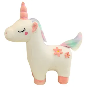 Promozionali personalizzati bella morbido peluche ripiene di pasqua rosa/blu di colore unicorno giocattolo animale con corno bianco