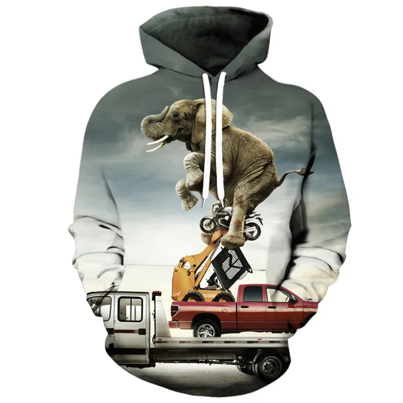 Werkseitig angepasster 3D-Sublimationselefant für Männer und Frauen Hoodie Langarm-Digitaldruck-T-Shirt-Pullover