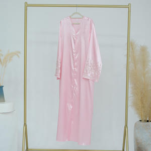 Abaya Elegante y Lujosa para Eid Al Fitr en Dubái, Vestido Musulmán Femenino Transpirable, Kimono Abierto de Satén con Cuentas Hechas a Mano - Product Image 2
