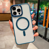 Coque de téléphone magnétique rigide en acrylique transparent HD pour iPhone 13 Pro Max 14 12 avec cadre en métal d'origine
