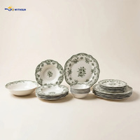 Ensemble de 25 assiettes et bols en porcelaine à motif floral rétro européen, bord festonné, vaisselle en céramique personnalisée pour cadeau