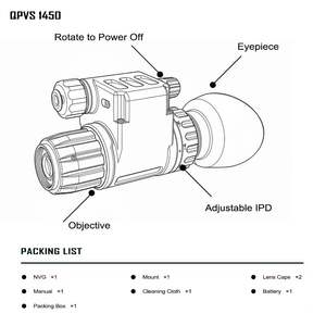 משקפי ראיית לילה מונוקולריים QPVS1450 GEN2+FOM1400+ בעלי ביצועים גבוהים, רזולוציה של 68Lp/mm, טווח של 1500 מטר, ניתנים להתאמה אישית לפי דרישות הלקוח (OEM) - Product Image 1