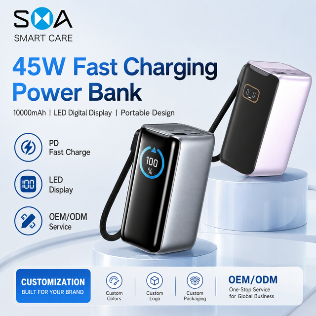 Wholesale 10000mAh 45W PD Power Bank with LED Digital Display USB-C Fast Charging Portable Battery Pack for Travel Office