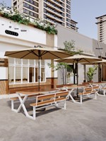 Table à manger moderne intégrée, ensemble de chaises, table carrée extérieure de loisir parapluie à usage commercial pour les cafés, les restaurants et les hôtels