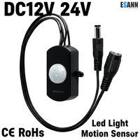 Détecteur de mouvement PIR ESann à LED, DC12V-24V, avec une charge maximale de 72W et une garantie de 2 ans, en noir