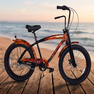Vélo de plage américain vintage de 24 pouces, motif flamme groupe rock KISS, pneus de <span class=keywords><strong>3</strong></span>,0 pouces, moyeu interne à <span class=keywords><strong>3</strong></span> <span class=keywords><strong>vitesses</strong></span>, guidon surélevé USA - Product Image 1