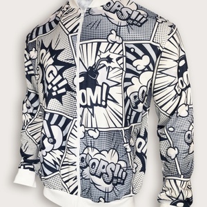 Chaqueta de Béisbol para Hombre, Talla Grande, 100% Poliéster, con Botones, Cuello Alto, Estilo Otoñal, Ecológica, Negra y Blanca con Ribetes - Product Image 6